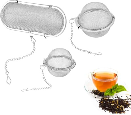 OYUUJII Infuseur Boule à Thé,3 Pcs Balle Boule à Thé Acier Inoxydable,Boules de Passoire à Thé avec Crochet à Chaîne Allongé et Maille Extra Fine Filtre à Thé Boules pour Thé en Vrac des Épices