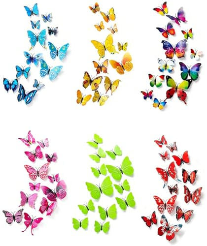 73pcs Stickers Muraux Papillon Decoration Maison, Autocollant Mural 3D Effet Papillon Sticker Enfant Chambre Salon, Wall Sticker Butterfly Decoration Murale Chambre Fille, Papillon Sticker Design, Wal
