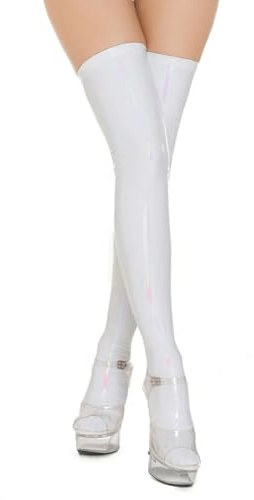 Calze Sopra il Ginocchio Pelle Donna Calze Autoreggenti Cosplay Calze Lunghe Verniciata Sexy Calzettoni di Coscia Wetlook Overknee Stockings Halloween (IT, Testo, L, Regular, Regular, Bianco)
