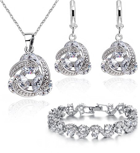 Crystalline Azuria Zirkoniumkristaller Smyckesset Uppsättning Hängsmycke Halsband Örhängen Armband 18ct Vit Guldpläterad