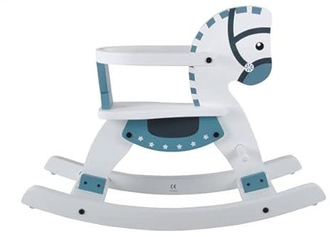 Bandits & Angels Schaukelpferd weiß blau mit abnehmbarem Steigbügel ab 1 Jahr – Sitzhöhe 28 cm – Schaukelpferd aus Holz – für Jungen und Mädchen – Schaukeltier