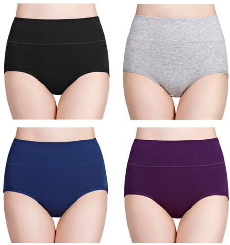 wirarpa 4 Pack Women's Cotton Postpartum Underwear High Waisted Ladies Panties Full Coverage Briefs Assorted Medium