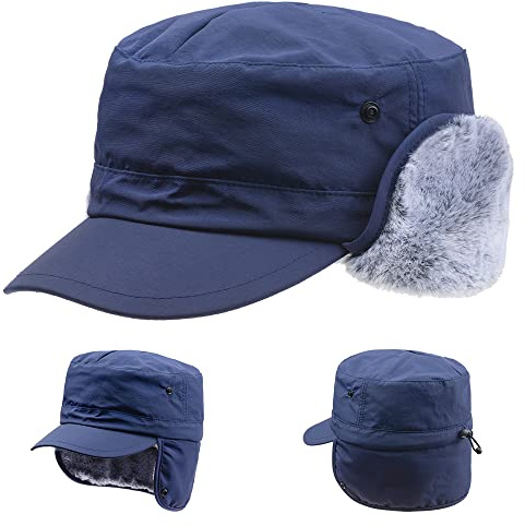HunterBee l'hiver Casquette Chasse avec Chapeau Cadet Militaire Chaleureux Trappeur Aviator Pilote d'aviateur Ear Oreillettes Fourrure armée Ski Hat
