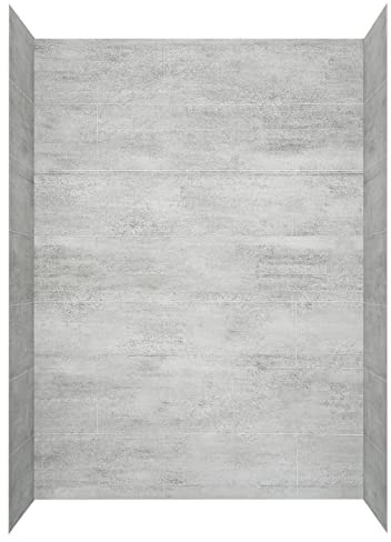 Ove Decors Misty 60 x 32 in. Solid Surface Alcove Shower Wall in Horizontal Grey Tiles