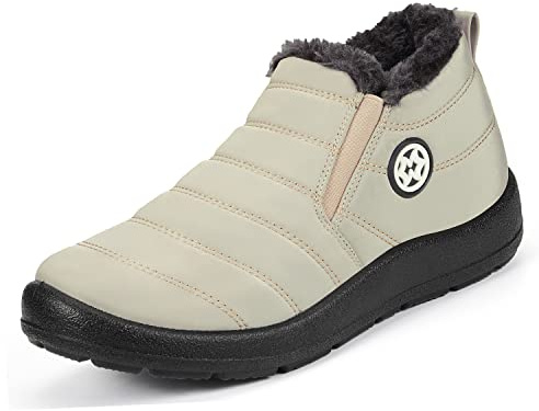 Gaatpot Chaussure Hiver Femme Bottes de Neige Imperméable Bottines avec Doublure Chaud Fourrure,blanc cassé,EU43