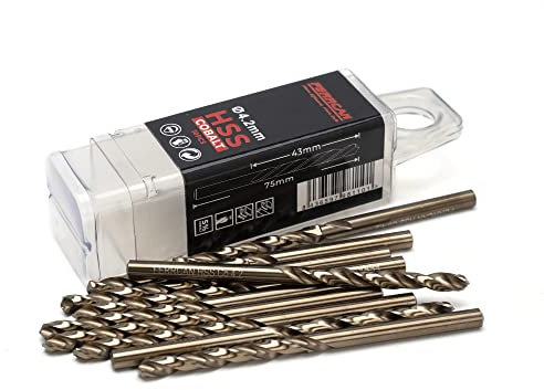 Ferrcan Brocas para metal HSS DIN338 M35 5% cobalto para taladrar en acero inoxidable, hierro y otros metales (paquete de 10 unidades por medida) (4.2mm)