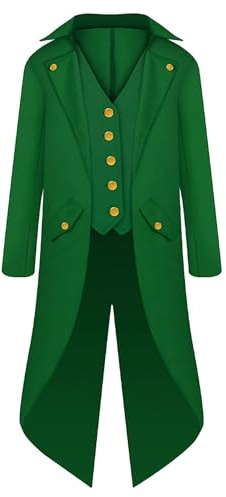 Maeau Boys Medieval Tailcoat Jacket Steampunk Gothic Coat Kids Renaissance Costume Coat Frock High Collar Uniform Jacket T-Green 155