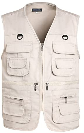 LISUHEPEAL Men's Fishing Vest Summer Outdoor Work Safari Travel Photo Vests with Multi Pockets (L,S18-Beige)