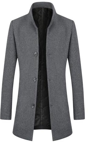 Allthemen Abrigo Hombre Grueso Invierno Largo Trench Coat de Lana Caliente Chaqueta Slim Fit Parka Cuello Alto Gris-grueso M