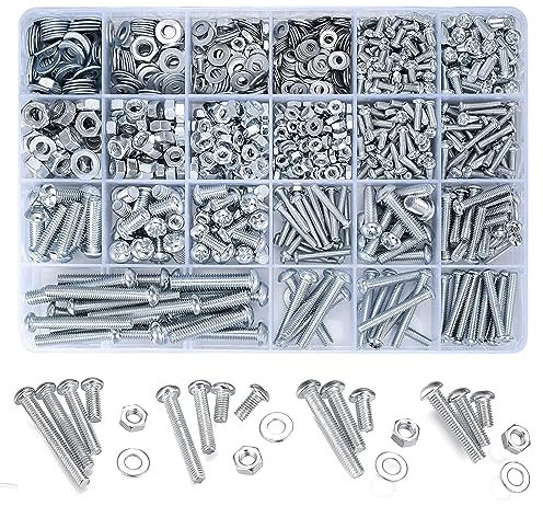 ItMvmtJuego de 1080 Piezas Tornillos, Tuercas y Arandelas, M3 M4 M5 M6 Tornillos Tuercas Surtido para Fijación de Bricolaje trabajos en madera, construcción, muebles, automóviles, etc.