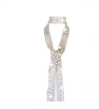 Hrlace Sciarpa in metallo con paillettes lucido foulard avvolgente catena lunga cravatta sciarpe 70 glitter sottile sciarpa da donna diamante silenziatore per matrimonio carnevale festa costume