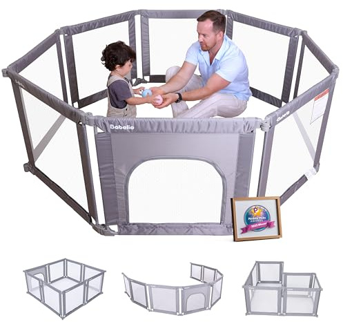 Babelio Foldable Playpen for Babies and Toddlers- Adjustable Shape & Area, Playpen with Zipper Gate, Portable Baby Fence for Indoor & Outdoor, Multi-Functional Baby Play Yard