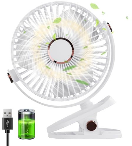 Huifengjie Ventilatore da Tavolo con Pinza 5000mAh Mini Ventilatore USB Silenzioso 5 Velocità 720° Rotante Piccolo Ventilatore Portatile Ricaricabile Ventilatore con Clip per Ufficio Casa Campeggio