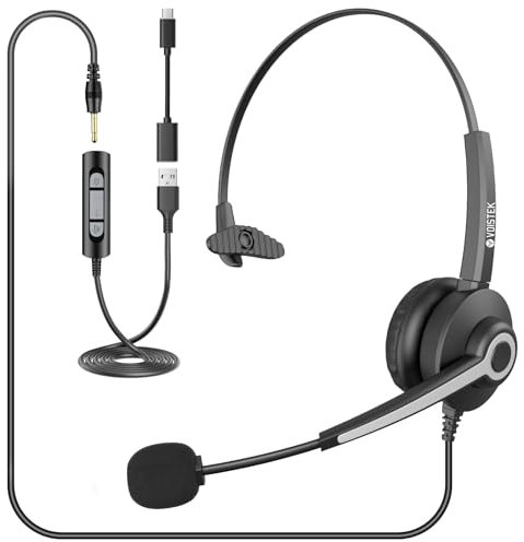 Auriculares Estéreo On-Ear Cableados - Micrófono con Cancelación de Ruido, Conexión USB-C/USB-A /3,5 mm para PC/Mac, Control de Volumen y Mute, Diseño Ultraligero - Funciona con Teams & Zoom