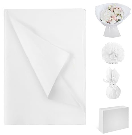 60 Fogli di Carta Velina Bianca 70 x 50 cm per Imballaggio, Bouquet, Fai da Te e Attività Creative (Bianco)