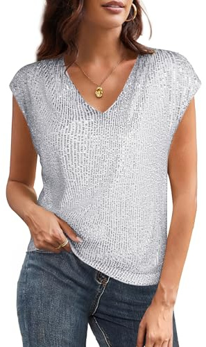 GRACE KARIN Chemisier à Paillettes pour Femme, col en V, Hauts à Paillettes, Manches Courtes, Chemisier Vintage Paty, Tenue de soirée en boîte de Cocktail