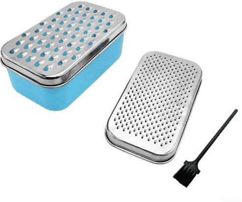 Gemüsereibe aus Edelstahl mit Behälter, praktisches Werkzeug für den täglichen Kochbedarf (blau)