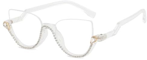 WFFZTZW Gafas de sol de lujo con montura semitransparente y forma de ojo de gato para mujer, gafas de ordenador a la moda (cristal transparente)