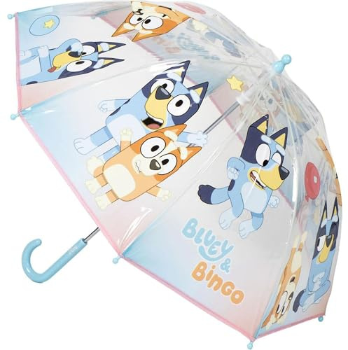 CERDÁ LIFE'S LITTLE MOMENTS Ombrello manuale Poe Bulle Bluey - Ombrello per bambini con motivo a cupola trasparente, forte e sicuro, con illustrazioni di Bluey
