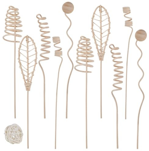 10 Pezzi Diffusore di Fragranze per Ambienti, 7 Forme Bastoncini per Diffusori di Aromi, Bastoncini per Diffusori in Legno di Rattan, Bastoncini di Ricambio per Camera e Ufficio