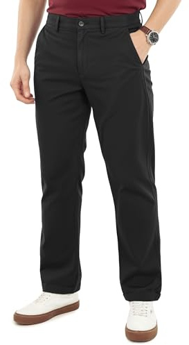 NY Threads Mens Chino Pants Regular Fit Cotton Stretch 4 Pocket Casual Pants, 38W x 30L, Black