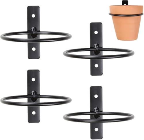 YUETTYY Confezione da 4 supporti per vasi da fiori da parete, 10/12/15/15/20/20 cm, in metallo, ganci per piante in metallo, ganci per piante da parete ad anello in ferro