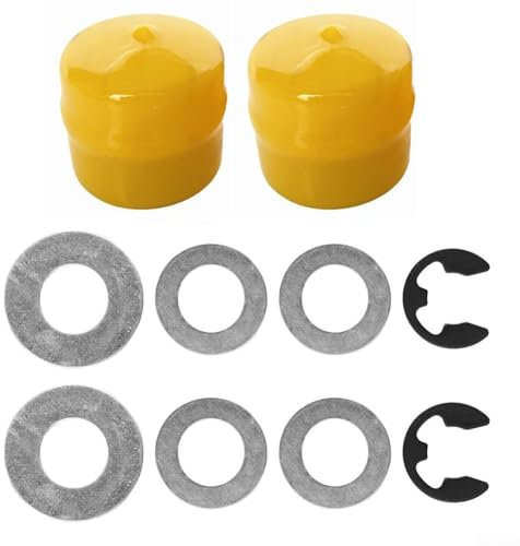 Kit de bujes de rueda delantera 9040H para cortacéspedes Craftsman incluye arandelas de empuje de cubo y clips E (amarillo)