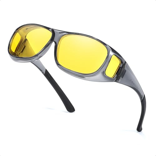 Myiaur Lunettes de surbrille pour porteurs de lunettes de nuit pour hommes, polarisées avec verres jaunes, protection contre l'éblouissement, 67 mm