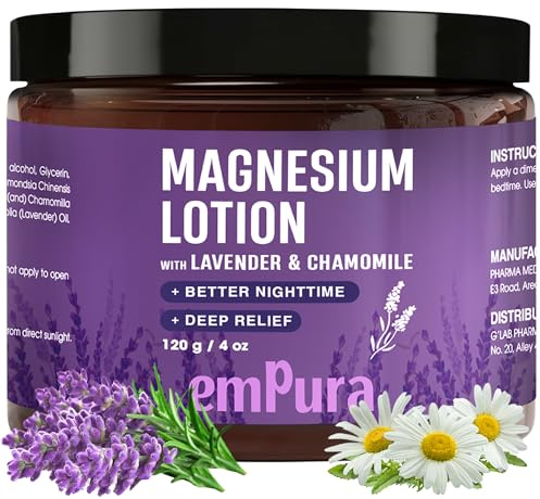 EMPURA Magnesium Lotion with Lavender & Chamomile – Fast Absorbing Magnesium Cream for Relaxation & Muscle Relief, Hand Leg or Foot Lotion, Self Care Gifts for Women, Mothers Day Gifts for Mom (4oz)