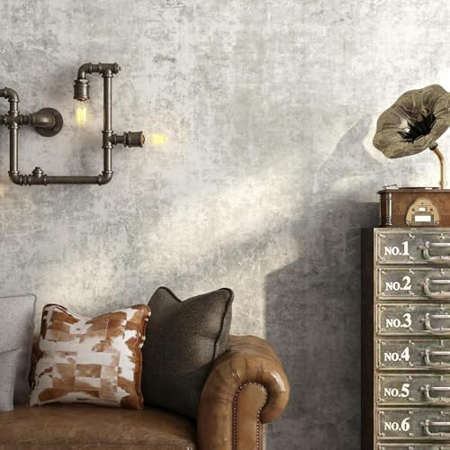 FunStick Papier Peint Effet Beton Industriel Papier Peint Adhesif Mural Gris Chambre Salle de Bain Effet Peinture à La Chaux Béton Vinyle Adhesif Meuble Cuisine Gris Plan de Travail Revêtement 30CMx5M