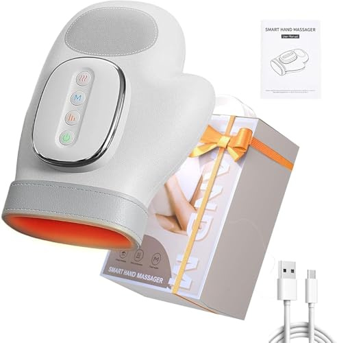 Huiteng XR Hand Massager with Heat and Compression, 3-in-1 Hand Massager for Arthritis, 5 Intensity & 3 Heat Settings, Rechargeable Cordless Design for Women, Men, Office Workers, Seniors (White)