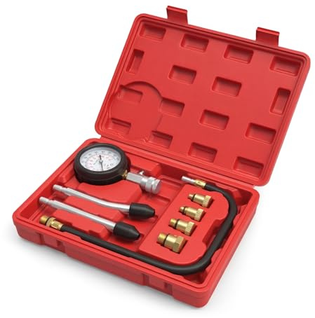 Golgner Kompressionstester Kompressionsprüfer, Kompressionsmesser Set, Kompression Tester Kit, mit 4 Adapter M10 M12 M14 M18, Kompressionsmessgerät für Motor Kompression prüfen meßen Kfz