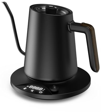 Vmotal Bollitore elettrico in acciaio inox con regolazione della temperatura, bollitore a collo di cigno, funzione di calore 24 ore, bollitore elettrico da 1200 W con indicatore di temperatura