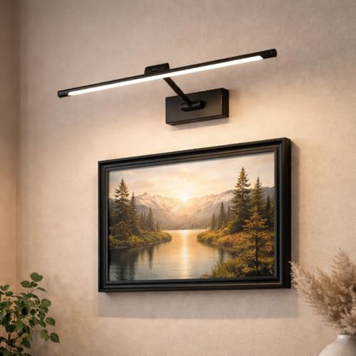 Alpinaluz Aplique LED Negro para Cuadros 48 cm 10W Luz Blanca Cálida 2700K “MIRO” – Brazo Articulado Orientable, Aluminio Mate, Difusor Antideslumbrante, Driver KGP
