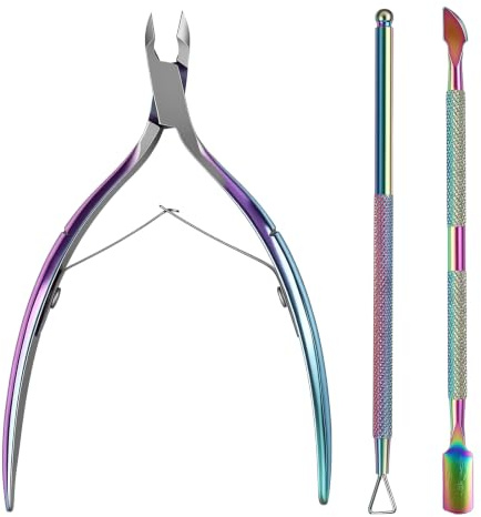 Kit de pinzas para cutículas de 3 piezas – Pulsador y lima de acero inoxidable – Juego de manicura para el cuidado de las uñas – Corte de cutículas preciso para manos y pies