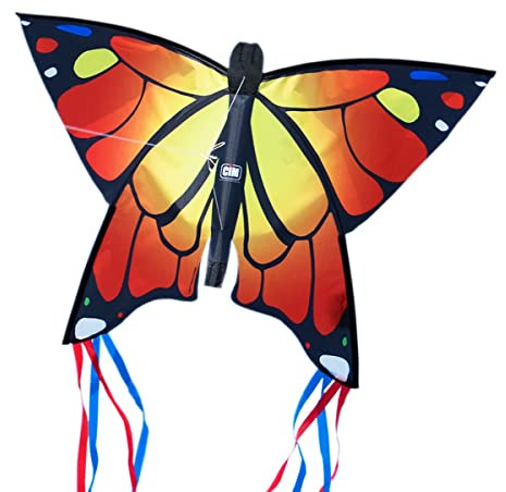CIM cerf-Volant - Butterfly Orange - cerf-Volant monofil pour Enfants à partir de 3 Ans - 58x40cm – Inclus Ligne de 20ml – déjà monté – prêt à Voler