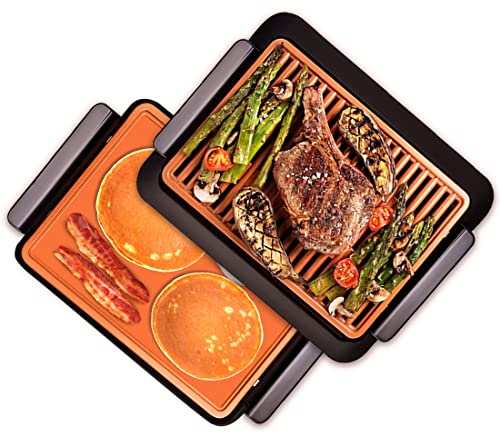Gotham Steel Smokeless Indoor Grill with Ceramic Coating & Adjustable Heating, Electric Removable Grill/Griddle Plate, Nonstick, Healthy & Toxin Free