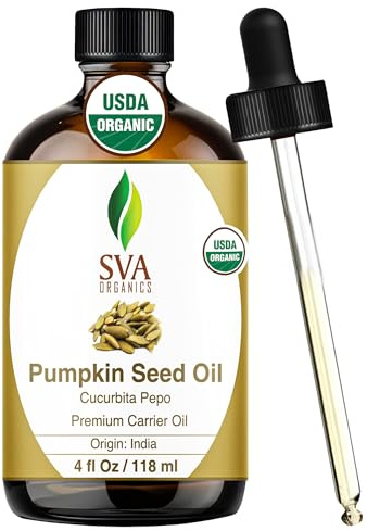 SVA Pumpkin Seed Oil Organic - 4 Fl Oz – 100% Natural Cold Pressed- for Face, Skin Care, Hair Care, Scalp Massage & Body Massage – Carrier Oil with Dropper