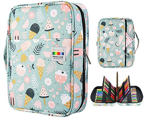 YOUSHARES Trousse à Crayon de Couleur avec 220 Emplacements - Etui à Crayon à Quatre Couches en Tissu Oxford pour Adults,Artists,Peintre (Glace)