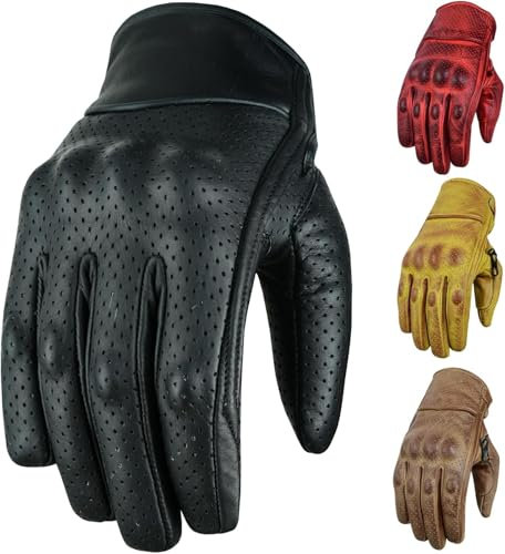 BOSMOTO Harren/Damen Sportlich Motorradhandschuhe - Chopper Vintage Handschuhe-Wax Gelb-Leder (XXXL)