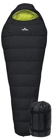 Teton LEEF Lightweight Mummy Sleeping Bag Perfect for Camping, Hiking, and Backpacking; Cold Weather Option, Compression Sack Included - Black & Sage, 0F