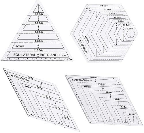 4 Stück Quilting Template, Quilten Patchwork Lineal, Sechseck Quilten Lineal, 45 Grad & 60 Grad Lineal, DIY Sewing Ruler,Patchwork-Lineal-Werkzeug, für Messen, Schneiden, Quilten, DIY-Sticken