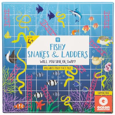 Talking Tables Fish Themed Snakes and Ladders Game for Kids | Classic Board Game for Children & Family with Educational Ocean Fact File (FISH-SNAKE-LADDER), Fishsnakes