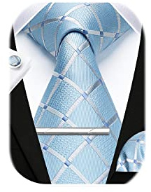 HISDERN Men's Plaid Tie and Pocket Square Set Handkerchief Cufflink Tie Clip Set Formal Wedding Party Gifts Necktie For Men