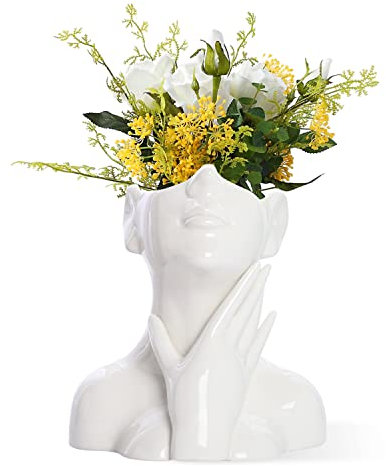 CEMABT Gesicht Vase, Keramik Körper Weibliche Form, Moderne Bauernhaus Tisch Dekor, Kleine Niedliche Bücherregal Halbgesicht Vase (Stil-A)
