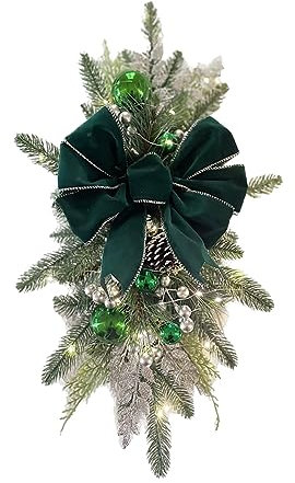 Starnearby Ghirlanda Natalizia per Scale Ghirlanda di Natale con Luci Corona Porta Natale Luci Decorazione Scala Natale Ghirlanda Natalizia Illuminata per Porta d'ingresso, Finestra