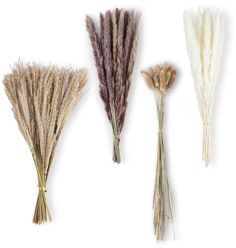 HOTUT Decorative Pampas Grass, 80 Pieces Set of Natural Pampas Grass 40 cm, Natural Decorative Dried Flowers Reed Grass Bunny Tail Grass, Bouquet of Dried Flowers for Home Decor Wedding Boho Decor