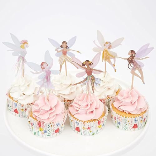 Pappbecher Cupcake Toppers,24 Stück Cupcake Picks Fee,Kuchen Topper Blume Fee,Cupcake Topper Fee,Ballerina Cupcake Topper Cake Picks, für Kinder Baby Party Geburtstag Party Kuchen Dekoration