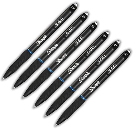 Sharpie S-Gel, WRITING_INSTRUMENT - 6 Blue Ink Gel Pens, Medium Point (0.7mm), S Gel Model, Retractable, Contoured Grip, Modern Design, Unisex, Writing, 1 count (Pack of 6)