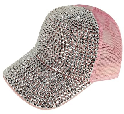 Cappellini da baseball da uomo/donna con foro per coda di cavallo, cappello con paillettes per discoteca, hip hop, punk rock, feste GB-H_H-M-2, Rosa e argento, M